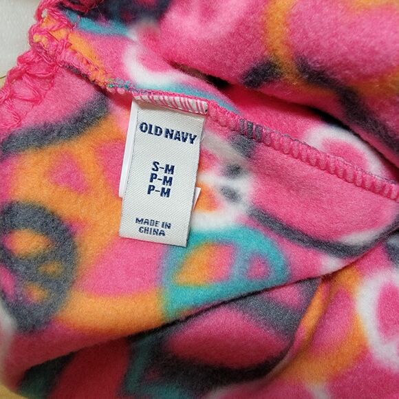 Old Navy Fleece Hat Pink w/ Peace Signs 3 Poms - Size Small - Picture 5 of 5